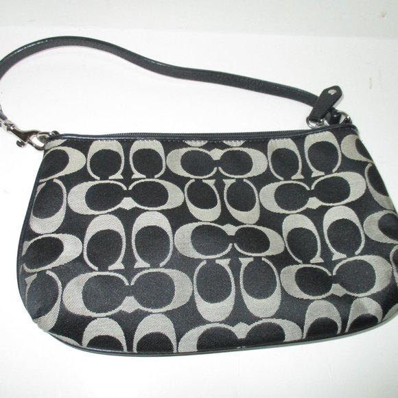 COACH Black and Gray CC Logo Canvas Medium Wristlet Clutch Bag - Picture 2 of 8